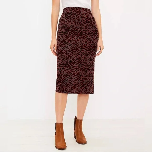 LOFT leopard print midi skirt sz S - Picture 2 of 8